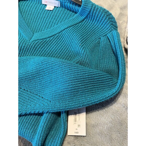Liz Claiborne Womens NWT Turquoise Vneck Sweater Size XS - Picture 6 of 7
